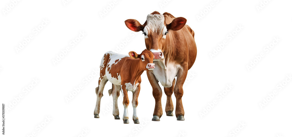 mother cow with calf , transparent background, png Stock Illustration ...