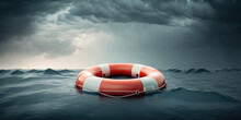 Lifebuoy On Stormy Water. Generative Ai