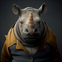 Realistic Lifelike Overweight Fat Rhino Rhinoceros In Medieval Renaissance Century Style, Commercial, Editorial Advertisement, Surreal Surrealism	
