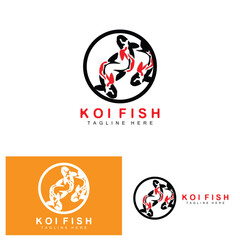 Wall Mural - Koi Fish Logo Design, Chinese Lucky And Triumph Ornamental Fish Vector, Company Brand Gold Fish Icon