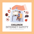 Children Internet safety and parental control of content, vector illustration.