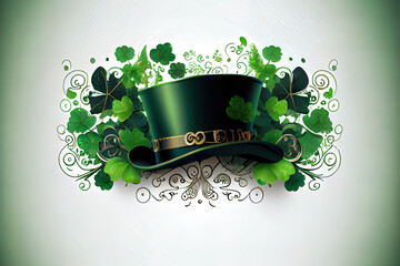 leprechaun top hat, decorative flourishes for st patricks day on white background. Generative Ai