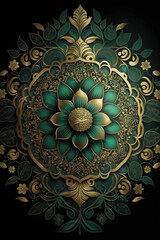 Wall Mural - Green 3D Detailed Close-up Stitched Mandalas.ramadan kareem mubarak with green color, islamic pattern, mandala ornament decoration created with Generative AI technology