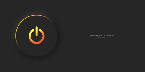 Wall Mural - a round button with a yellow-orange power symbol on a black background. user interface elements in t