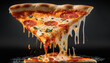© Leonardo - professional photograph, award winning, Supreme Pizza lifted slice --ar 16:9