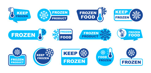 frozen product label set. keep frozen - badges for package product. frozen food logo. stickers with 