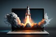 © LAYHONG - Rocket launch from a laptop screen. Generative AI