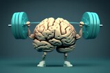 Fototapeta  - Human brain lifting a heavy dumbbell. Brain activation/strong human brain power concept mind memory health. Generative AI 