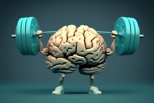 Human Brain Lifting A Heavy Dumbbell. Brain Activation/strong Human Brain Power Concept Mind Memory Health. Generative AI 