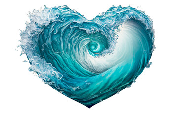 Blue heart-shaped sea wave on isolated transparent background, png. Generative AI