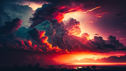 Dramatic sunset sky background with dark clouds. Natural background.
