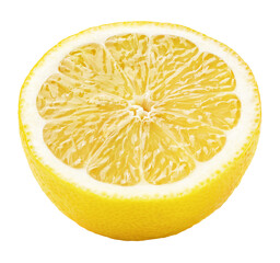 Wall Mural - Half of lemon isolated on transparent background. Yellow lemon citrus fruit. Full depth of field.