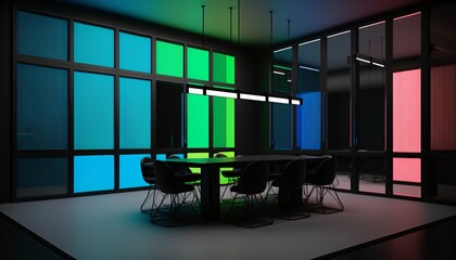 modern meeting room with colorful lights, generative ai