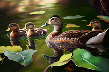 Duck Family In A Pond