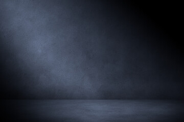 Wall Mural - concrete wall and floor in the dark with blue lighting. urban concrete background for mock up or des