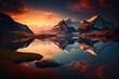 Island Landscapes Sunrise View On Bernese Range Above Bachalpsee Lake. Peaks Eiger, Jungfrau, Faulhorn In Famous Location In Switzerland Alps, Grindelwald Valley. Generative AI