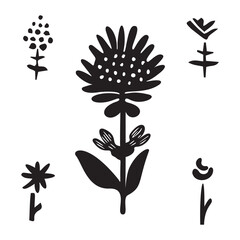 Wall Mural - Vector flower doodle vector icon collection. Set of floral motif in scandi style. 