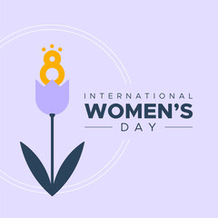 Wall Mural - International Women's Day. March 8. Tulip flower with number eight coming out. Violet colors. Vector illustration, flat design