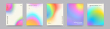Gradient Background, Iridescent Color Gradation, Vector Posters. Neon Colors Blend Mesh, Translucent And Fluorescent Chromatic Backgrounds