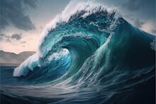 Huge Ocean Crashing Wave. Generative AI Illustration.