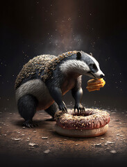 Wall Mural - honey badger eating a bagel, ai