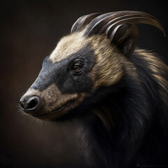 Wall Mural - honey badger with horns portrait, ai