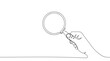 © Roman - One continuous line illustration of hand holding magnifying glass. Continuous line drawing of magnifying glass lens in hand. Vector illustration.