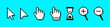Pixel cursor or computer mouse pointer icons set. Pixel art cursors - arrows, hand click pointers, magnifier and hourglass. Pixelated computer mouse icons in 8 bit style. Vector.