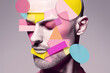 © ADDICTIVE STOCK - Portrait of stylish bald man over pink background with geometrical shapes on face. Generative AI
