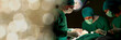 Web banner Team doctors in operating room dressed green uniform saving live critically patient undergoing heart surgery for heart patients standardized surgical tool life-saving tool such heart pump