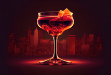 AI Generated Illustration Of Glass Of Cocktail Against Cityscape