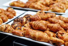 Delicious Crunchy Croissants At A Breakfast Buffet At A Hotel.