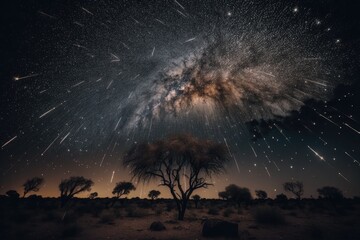 Wall Mural - Set of Illustrations of a landscape with asteriods, comets and shooting stars - Created with generative ai