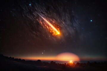 Wall Mural - Set of Illustrations of a landscape with asteriods, comets and shooting stars - Created with generative ai