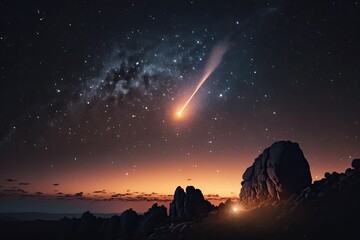 Wall Mural - Set of Illustrations of a landscape with asteriods, comets and shooting stars - Created with generative ai