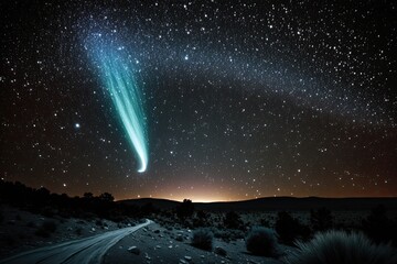 Wall Mural - Set of Illustrations of a landscape with asteriods, comets and shooting stars - Created with generative ai