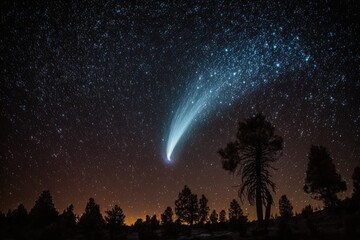 Wall Mural - Set of Illustrations of a landscape with asteriods, comets and shooting stars - Created with generative ai