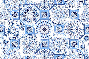 Naklejka na meble Sicilian ceramic style tile, featuring blue decorative flourishes with floral elements.
