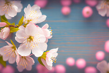 A Close-up Of A Single Cherry Blossom, Delicately Pink And In Full Bloom Generative AI