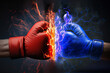 © charnsitr - Fist with Red Boxing Glove Punch with Fist with Blue Boxing Glove