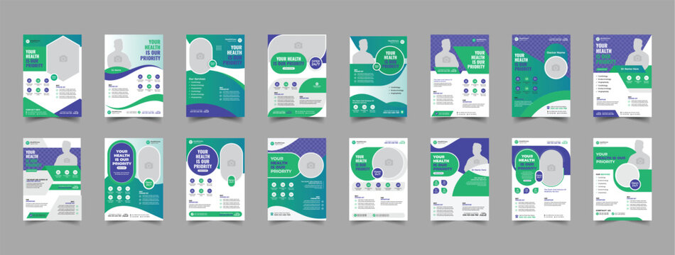16 healthcare flyer bundle, pink medical flyer design, corporate business healthcare flyer template,