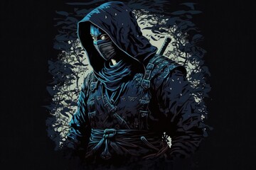 Dark ninja illustration, manga and anime style. Generative AI