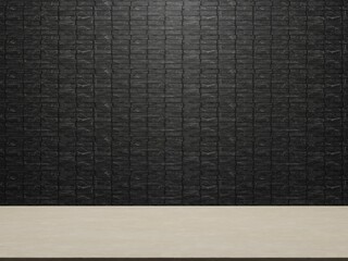  The table is empty, black stone brick background empty wall industrial black stone brick wall with 3d rendering