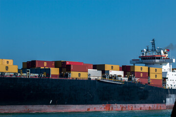 Wall Mural - marina di ravenna industrial port large ships for the transport of goods in containers