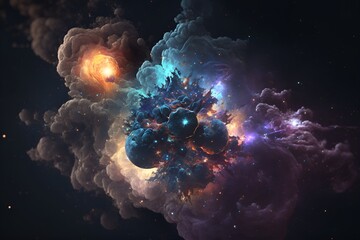 Wall Mural - A colorful galaxy with a blue and purple nebula made with generative AI
