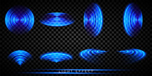 Round Light Effect Set. Sonar Sound Wave. Signal Concentric Circle. Radio Station Signal. Water Ripple With Circle Waves. A Place Or A Painful Point.