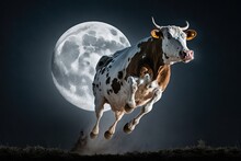 Cow Jump Over The Moon. Generative AI
