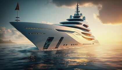 Wall Mural - Luxury superyacht sailing in the sea. Generative AI