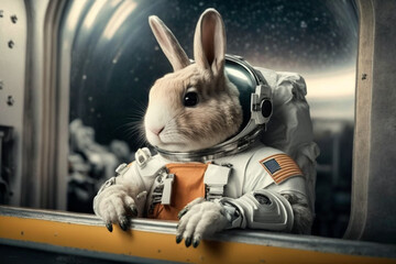 Wall Mural - Bunny in astronaut suit Generative AI