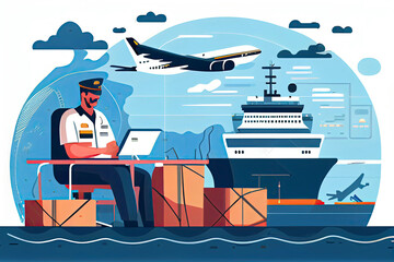 Wall Mural - International and local shipping of freight and delivery of goods by sea or ocean